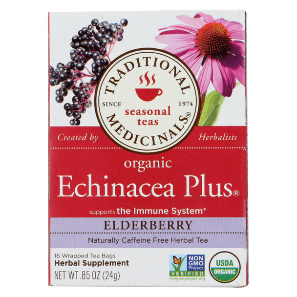 Traditional Medicinals Organic Echinacea Elder Tea -Caffeine Free - Case of 6 - 16 Bags