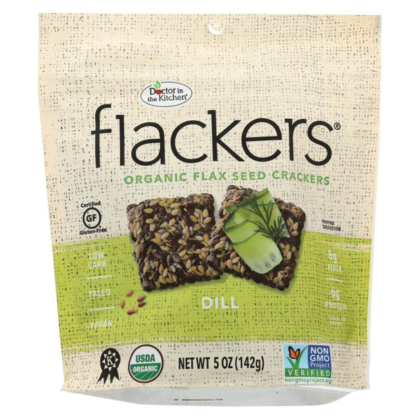 Dr. In The Kitchen Flackers Organic Flax Seed Crackers - Dill - Case of 12 - 5 oz.