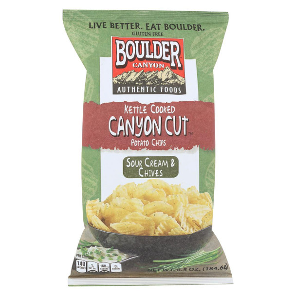 Boulder Canyon - Kettle Cooked Canyon Cut Potato Chips -Sour Cream & Chives - Case of 12 - 6.5 oz