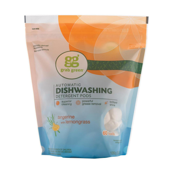 Grab Green Automatic Dishwasher - Tangerine with Lemongrass - Case of 4 - 60 Count