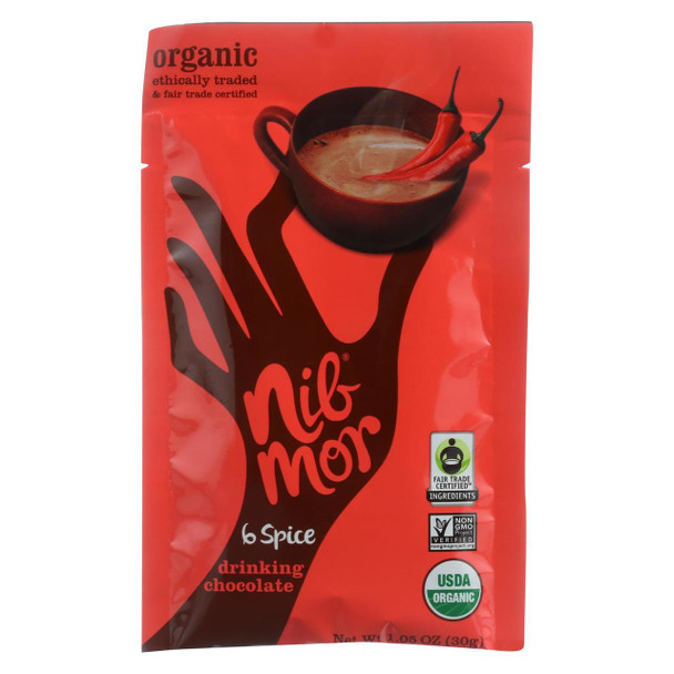 NibMor Organic Drinking Chocolate Mix - 6 Spice - 1.05 oz - Case of 6