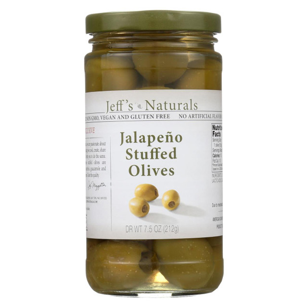 Jeff's Natural Jeff's Natural Jalapeno Stuffed Olives - Jalapeno Stuffed Olives - Case of 6 - 7.5 oz.