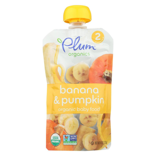 Plum Organics Baby Food - Organic -Pumpkin and Banana - Stage 2 - 6 Months and Up - 3.5 .oz - Case of 6