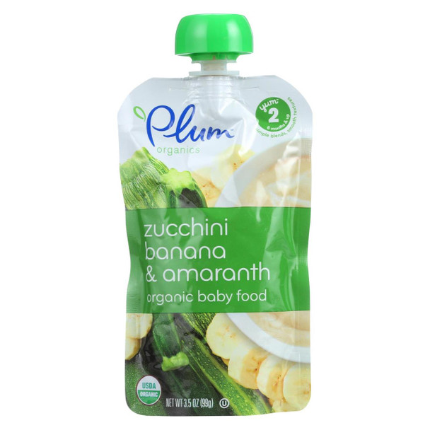 Plum Organics Baby Food - Organic - Zucchini Banana and Amaranth - Stage 2 - 6 Months and Up - 3.5 oz - Case of 6