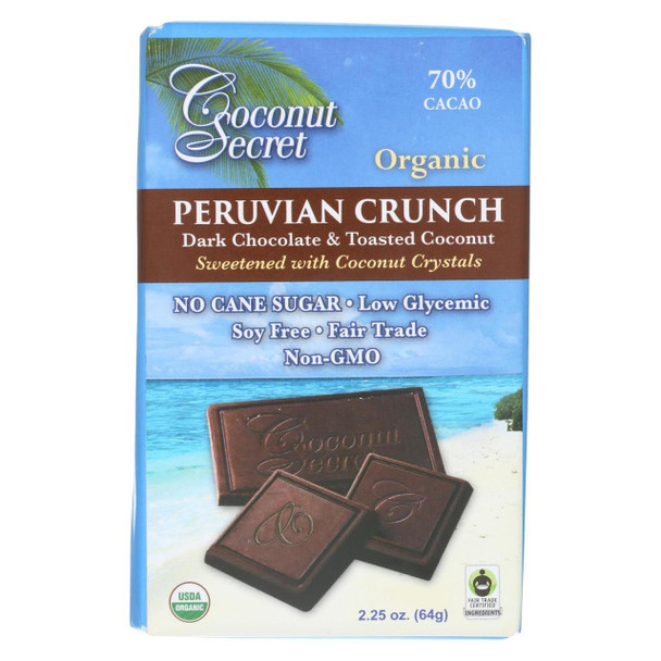 Coconut Secret - Organic Chocolate Crunch Bar - Peruvian Dark Chocolate Crunch - Case of 12 - 2.25 oz Bars