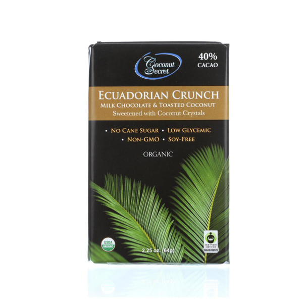 Coconut Secret - Organic Chocolate Crunch Bar - Ecuadorian Milk Chocolate Crunch - Case of 12 - 2.25 oz Bars