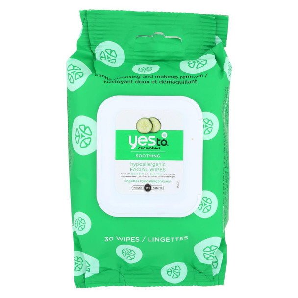 Yes to Cucumbers Facial Towelettes - Soothing - Hypoallergenic - 30 Count - Case of 3