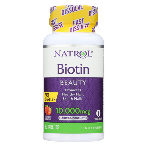 Natrol Biotin - Fast Dissolve - Strawberry - 10000 mcg - 60 Tablets