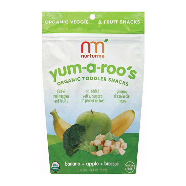 Nurturme Yum - A - Roo's Organic Toddler Snacks - Banana, Apple and Broccoli - Case of 6 - 1 oz.