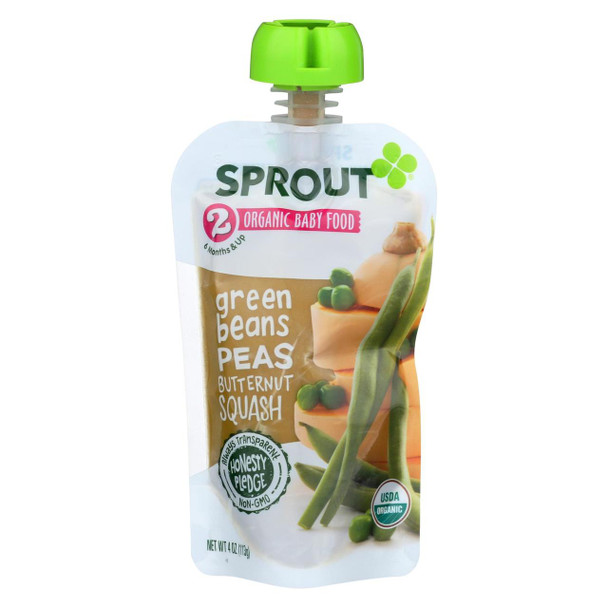 Sprout Organic Baby Food - Green Beans, Peas and Butternut Squash - Case of 10 - 4 oz.