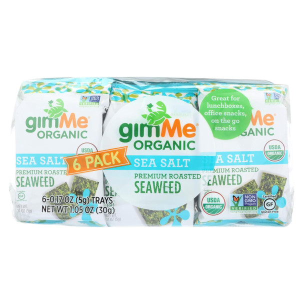 Gimme Seaweed Snacks Organic Roasted Seaweed Snack - Sea Salt - Case of 8 - 6/.17 oz