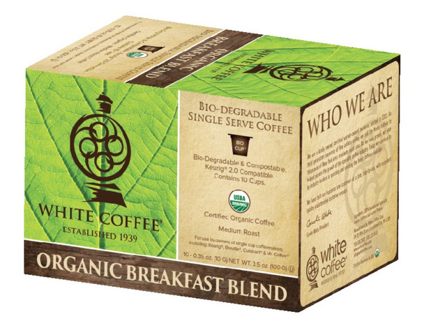 White Coffee Single Serve Coffee - Breakfast Blend - Case of 4 - 10 Count