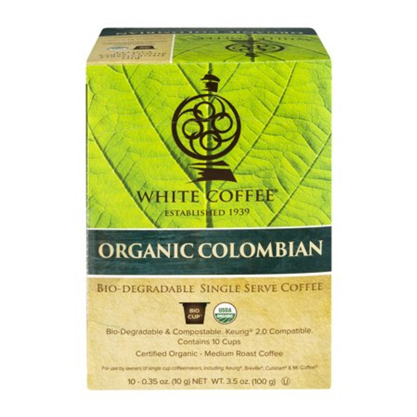 White Coffee Organic Colombian Coffee - Case of 4 - 10 Count