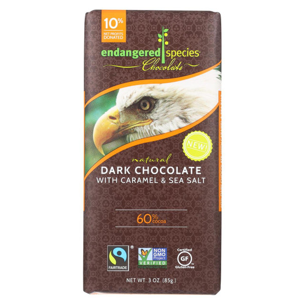 Endangered Species Chocolate Bar - Dark Chocolate - Caramel - Sea Salt - 3 oz - Case of 12