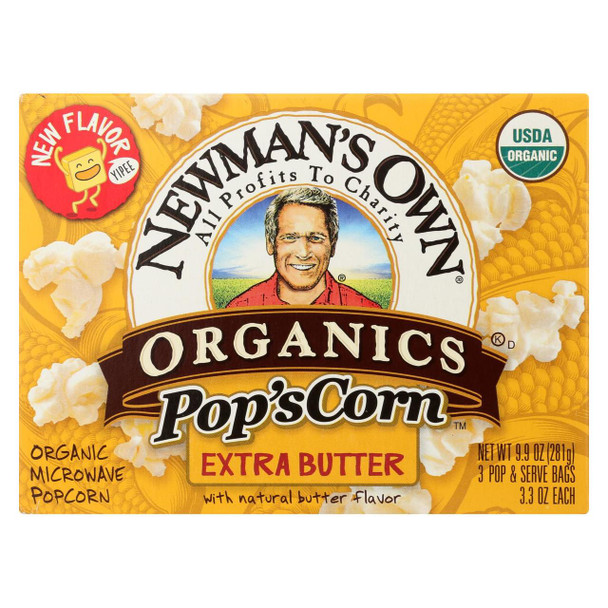 Newman's Own Organics Butter Popcorn - Organic - Case of 12 - 3.3 oz.