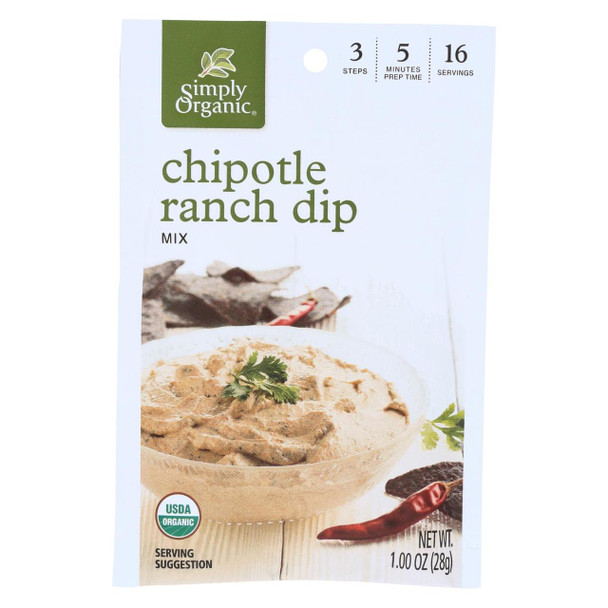 Simply Organic Chipotle Ranch Dip - Case of 12 - 1 oz.
