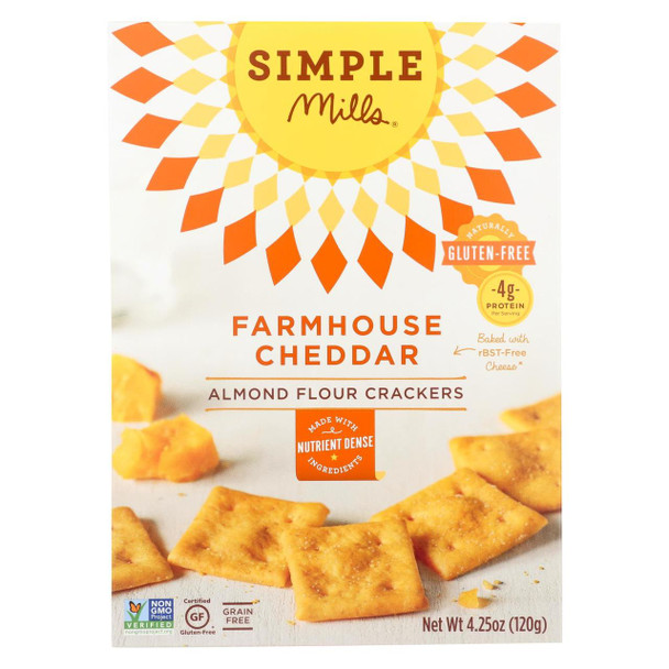 Simple Mills Farmhouse Cheddar Almond Flour Crackers - Case of 6 - 4.25 oz.