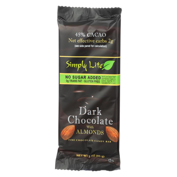 Simply Lite Dark Chocolate with Almonds Bar - Case of 9 - 3 oz.