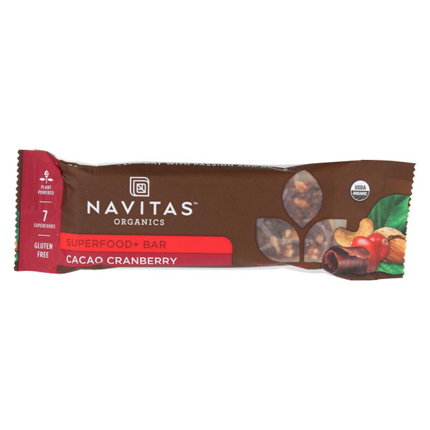 Navitas Naturals Organic Superfood Bar - Cacao Cranberry - Case of 12 - 1.4 oz.