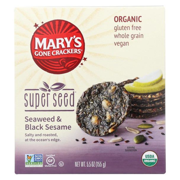 Mary's Gone Crackers Super Seed - Seaweed and Black Seaseem - Case of 6 - 5.5 oz.