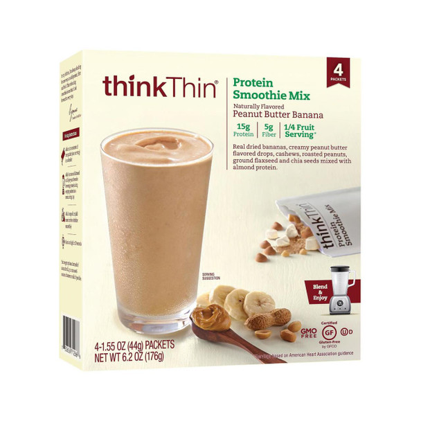 Think! Thin High Protein Smoothie Mix - Peanut Butter Banana - Case of 6 - 4/1.55oz