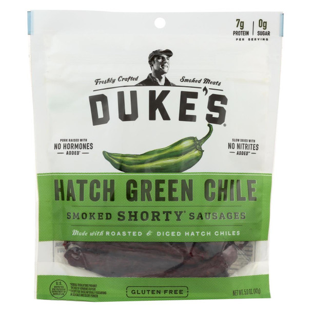 Dukes Smoked Shorty Sausages - Hatch Green Chile Pork Sausages - Case of 8 - 5 oz.