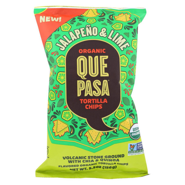Que Pasa Tort Chips - Organic - Jalapeno Lime - Case of 12 - 5.5 oz