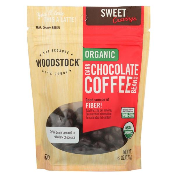 Woodstock Organic Dark Chocolate Coffee Beans - Case of 8 - 6 OZ