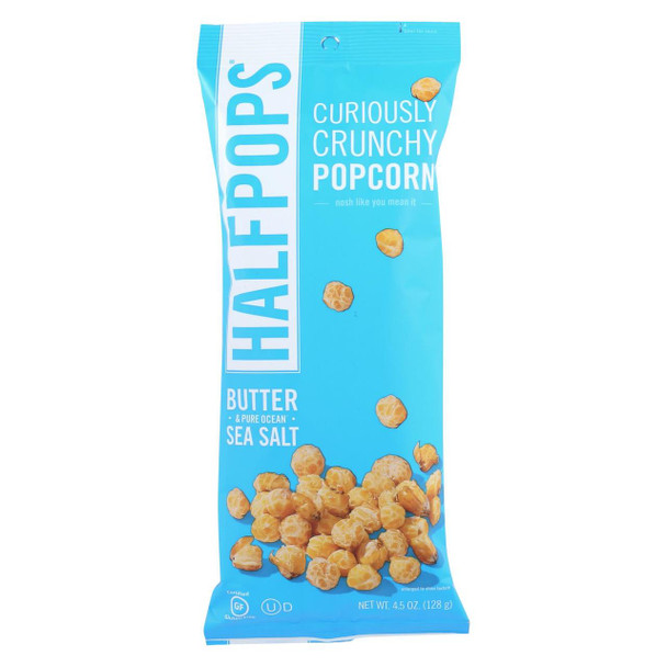 Halfpops Popcorn - Butter & Ocean Sea Salt - Case of 12 - 4.5 oz