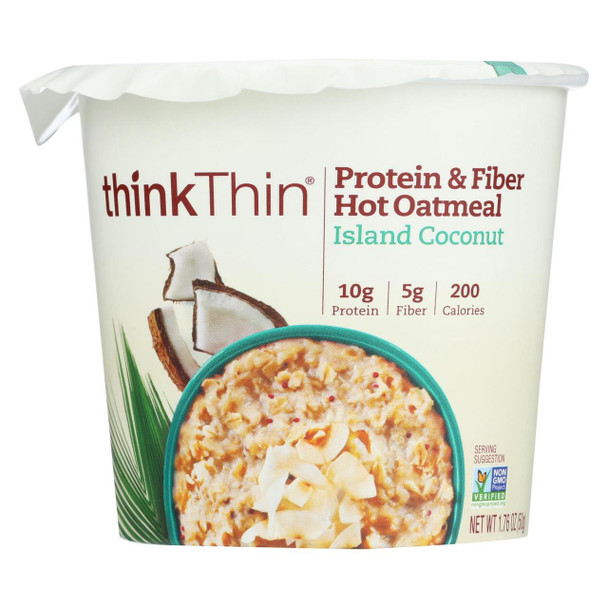 Think! Thin Protein and Fiber Hot Oatmeal - Island Coconut - Case of 6 - 1.76 oz