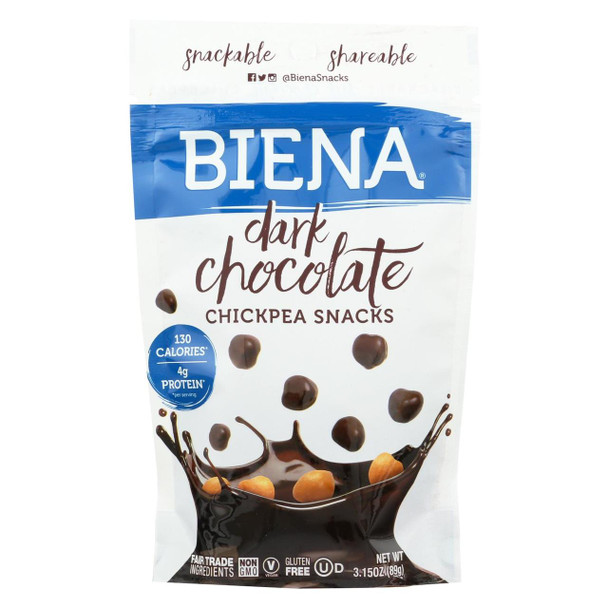 Biena Chickpea Snacks - Dark Chocolate - Case of 8 - 3.15 oz.