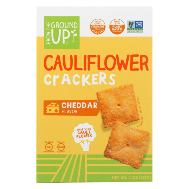 From The Ground Up - Cauliflower Crackers - Cheddar - Case of 6 - 4 oz.