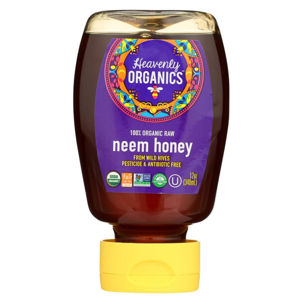 Heavenly Organics Honey - 100% Organic Raw Neem Squeeze Honey - Case of 6 - 12 oz.