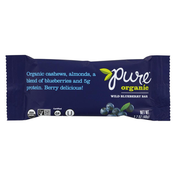 Pure Organic Pure Fruit and Nut Bar - Organic - Wild Blueberry - 1.7 oz Bars - Case of 12