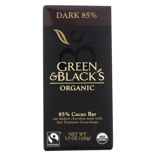 Green and Black's Organic Chocolate Bars - Dark Chocolate - 85 Percent Cacao - 3.5 oz Bars - Case of 10