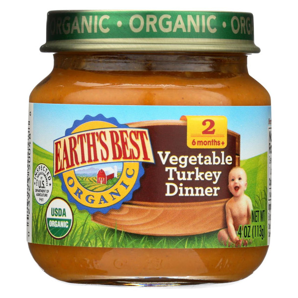 Earth's Best Organic Vegetable Turkey Dinner Baby Food - Stage 2 - Case of 12 - 4 oz.