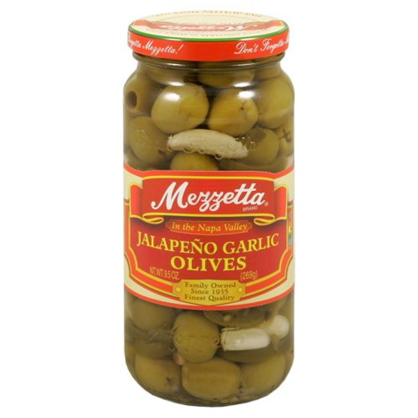 Mezzetta Jalapeno Garlic Olives - Case of 6 - 9.5 oz.