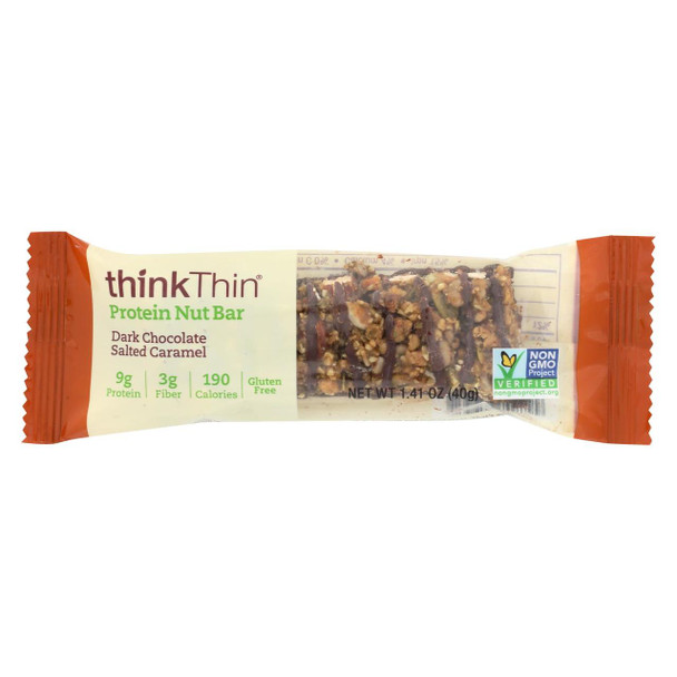 Think Products thinkThin Crunch Bar - Crunch Caramel Chocolate Dipped Mixed Nuts - 1.41 oz - Case of 10