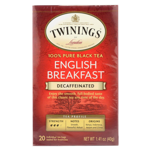 Twinings Tea Breakfast Tea - English Decaffeinated - Case of 6 - 20 Bags