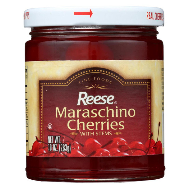 Reese Red Maraschino Cherries with Stems - Case of 12 - 10 oz.