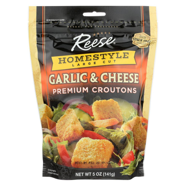 Reese Whole Grain Croutons - Garlic and Cheese - Case of 12 - 5 oz.