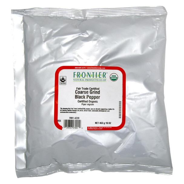 Frontier Herb Pepper Organic Fair Trade Certified Black Coarse Grind - Single Bulk Item - 1LB