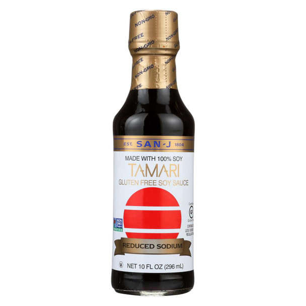 San - J Tamari Soy Sauce - Reduced Sodium - Case of 6 - 10 Fl oz.