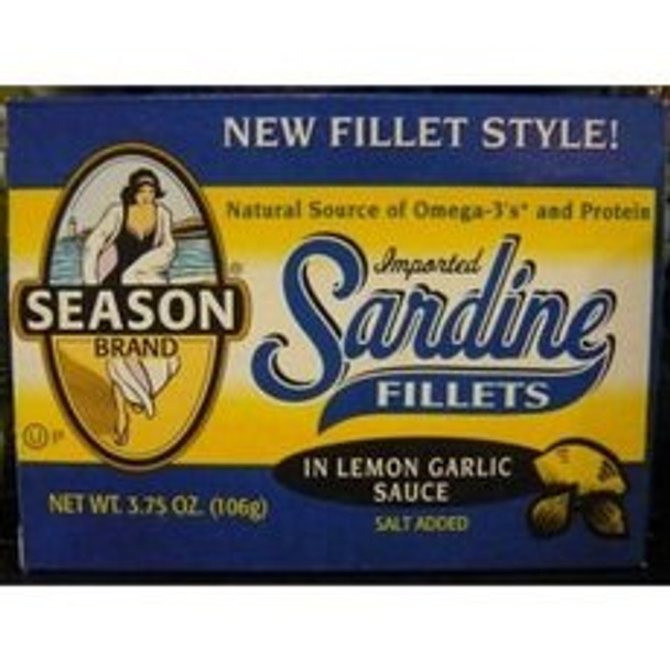 Season Brand Sardine Fillets in Lemon Garlic Sauce - Salt Added - Case of 12 - 3.75 oz.