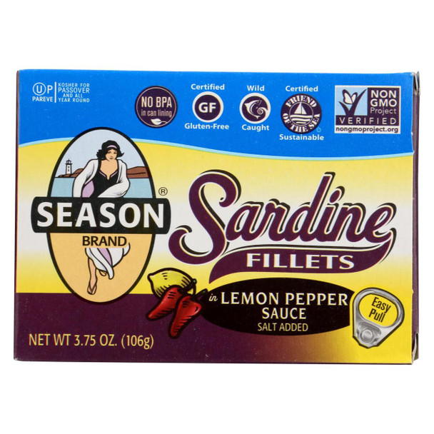 Season Brand Sardine Fillets in Lemon Pepper Sauce - Salt Added - Case of 12 - 3.75 oz.