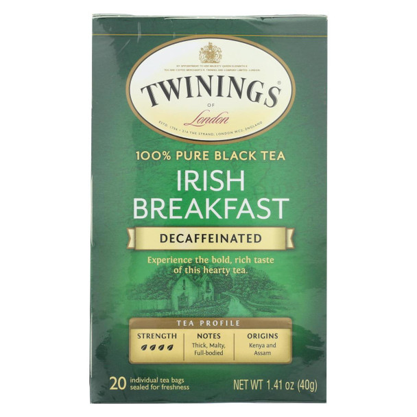 Twinings Tea Breakfast Tea - Irish Decaf - Case of 6 - 20 Bags