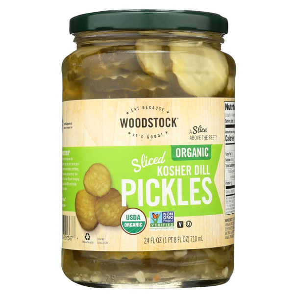 Woodstock Organic Kosher Sliced Dill Pickles - Case of 6 - 24 OZ