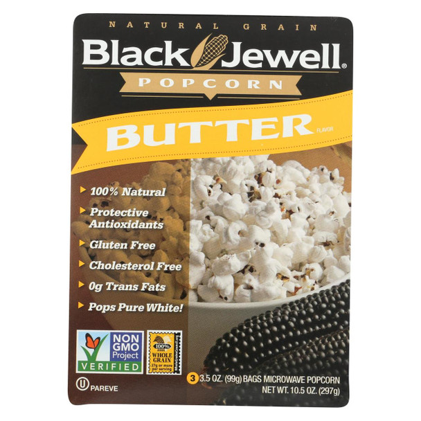 Black Jewell Microwave Popcorn - Butter - Case of 6 - 3-3.5 oz. bags each - 10.5 oz.