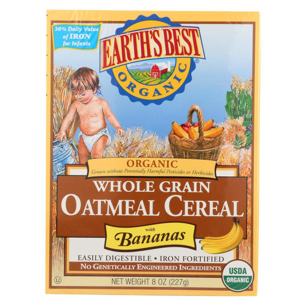 Earth's Best Organic Whole Grain Banana Oatmeal Infant Cereal - Case of 12 - 8 oz.