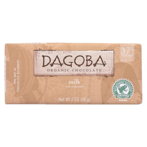 Dagoba Organic Chocolate Bar - Milk Chocolate - 37 Percent Cacao - 2 oz Bars - Case of 12